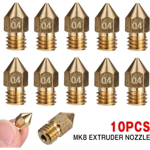 10pcs 3D Printer Parts 0.4mm MK8 Extruder Brass Nozzle for 1.75mm 3.0mm Filament Brass Nozzles Extruder Head Parts