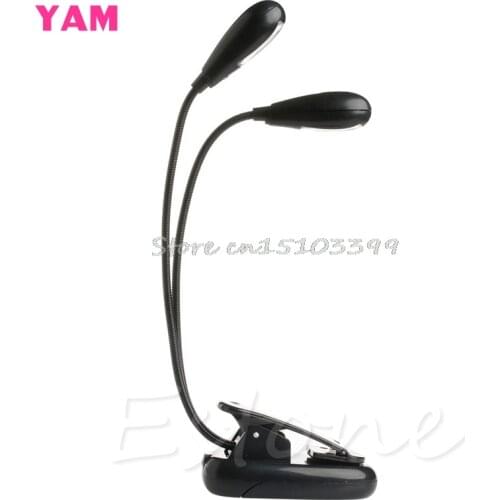 2 Dual Flexible Arms 4 LED Clip-on Light Lamp for Piano Music Stand Book EA Drop Ship