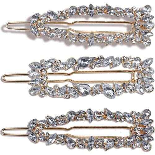 3pcs Luxury Clear Crystal Rhinestone Hairpins Women Hair Jewelry Geometric Hair Clips Female Party Club Headwear Barrettes