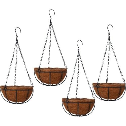 4Pcs Hanging Coconut Basket Planter Flower Pot Back Metal Frame Hanger 10inch