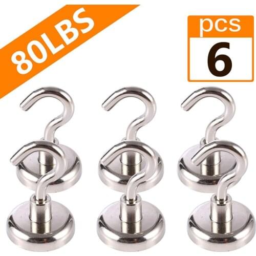 6pcs Magnetic Hooks Powerful Heavy Duty Neodymium Magnet Kitchen, Office, Modeling, Workshop Surfaces Not Scratch 32mm/0.98in
