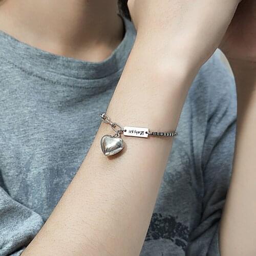 925 Sterling Silver Love Letter Heart Bracelet Female Unique Design Thai Silver Retro Light Luxury Jewelry Bracelets for Women