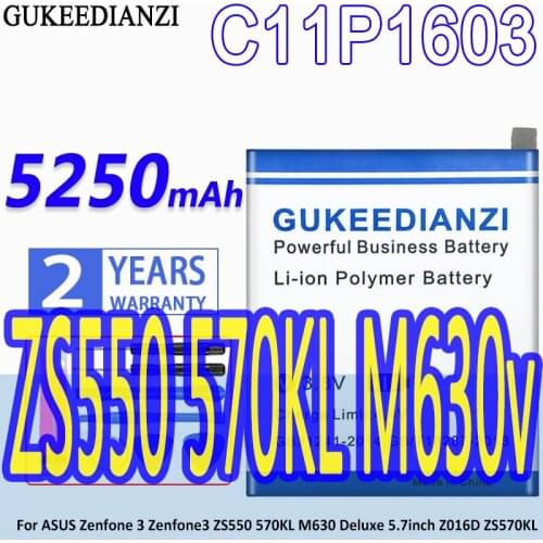 GUKEEDIANZI Battery C11P1603 5250mAh For ASUS Zenfone 3 Zenfone3 ZS550 570KL M630 Deluxe 5.7inch Z016D ZS570KL