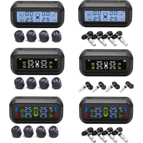 AN-10C Solar Car TPMS LCD Digital Display Auto Tire Pressure Monitoring Tyre Temperature Alarm Warning System with 4 External