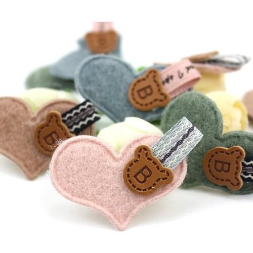 28Pcs 2.7*4cm Handmade Felt Heart Padded Appliques For Baby Headwear Decor Crafts Garment Sewing Patches Hair Clip Accessories