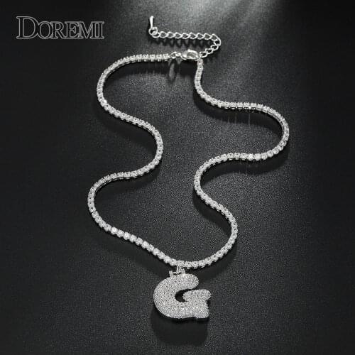 DOREMI Hip Hop Men Women Charm A-Z letter Bubble Custom Lettter Necklaces & Pendant Tennis Chain Cubic Zircon Choker Gifts