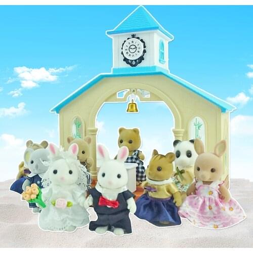 1:12 Forest Animal Family Wedding Chapel Action Figure Newly Married Bunny Couple Miniature Dollhouse Play House Toy Girls Gift