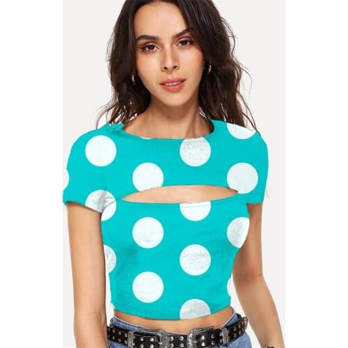 Somepet Colorful T shirt Women Dots Navel Bare Blue Shirt Print Harajuku T-shirts 3d Womens Clothing Hip Hop New Slim Vintage