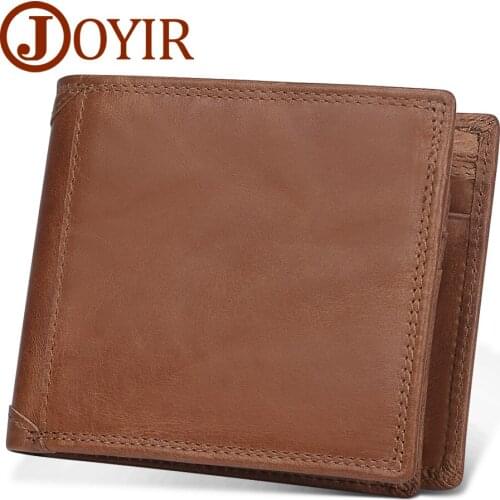 JOYIR Cow Genuine Leather Men Wallets with Coin Pocket Card Holder Wallet RFID Blocking Purse for Men Portemonnee Male 2021