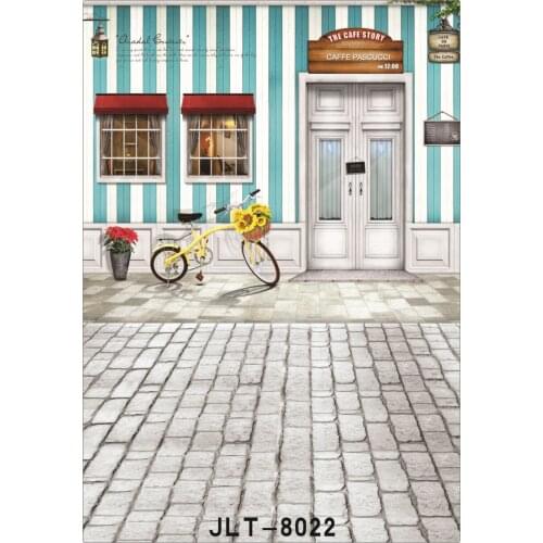 Cafe Shop Blue White Stripes Wall Photo Backdrops for Photo Studio Computer Printed Backgrounds Wedding Children for photo shoot