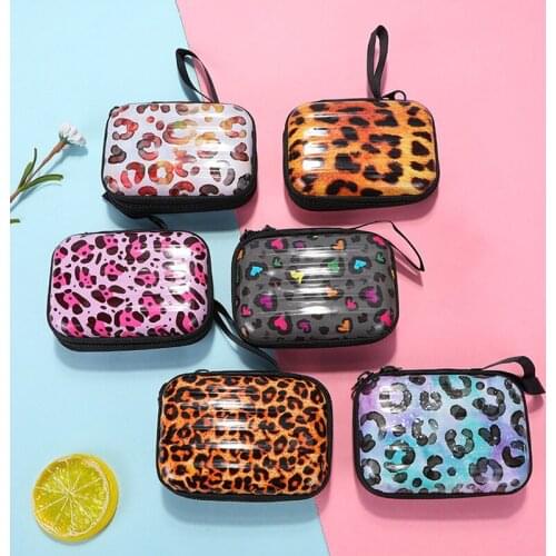 Creative square tinplate coin purse, mini zipper storage bag, earphone data cable keychain pouch Storage Bag Leopard pattern