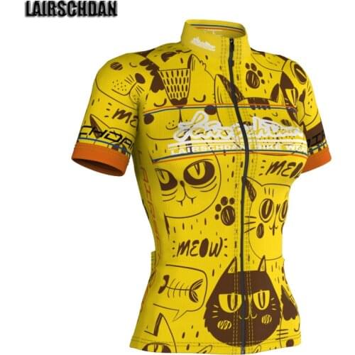 LairschDan yellow cat bicycle shirt 2021 summer bike cycling jersey women mtb cycling clothing ladies camisa ciclismo feminina