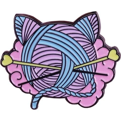 Cute Cat Head Yarn Love Heart Knitting Needles Brooch Pins Enamel Metal Badges Lapel Pin Brooches Jackets Jeans Fashion Jewelry