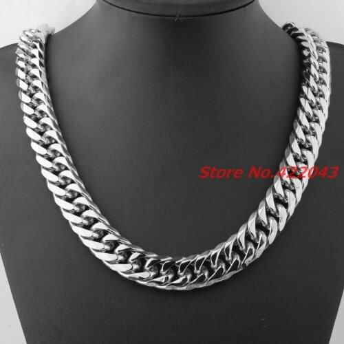 Top Quality Huge 7-40" Male Jewelry 316L Stainless Steel Silver color Curb Cuban Chain Mens Necklace Highly Polished 19mm wide