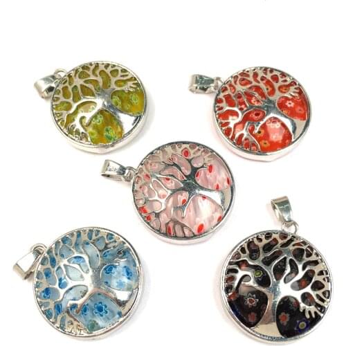 Natural Stones Silvering Pendants Round Shape Flat Bead Exquisite charms For Jewelry Making DIY Reiki Necklaces Accessories