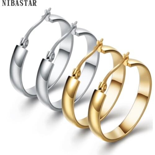 NIBASTAR New Hoop Earrings Stainless Steel Two Colors Jewelry Fashion Earrings For Women Mothers Gifts