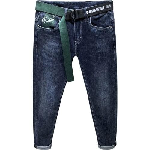 Autumn winter 2021 original belt jeans mens self-cultivation Korean all-match casual American straight leg long pants