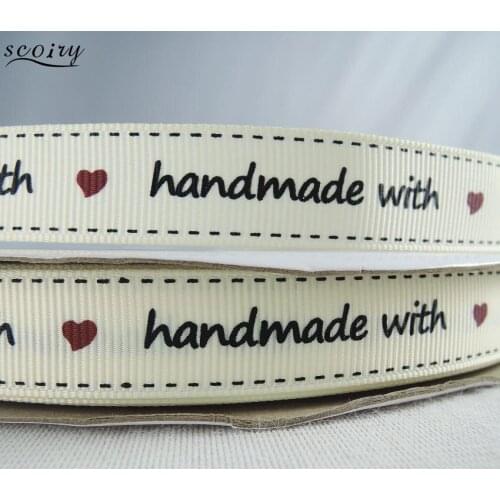16mm 5/8" White Base "Handmade" Printed Grosgrain Ribbon DIY Handmade Materials Gift Wrap Tapes Ribbons 20yards/lot YM37