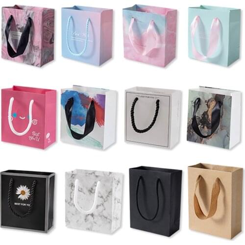 Wholesale Pink Boxes for Packaging Wedding Party Favors Blue Marble Gift Bags with Handles for Business Birthday Decoration