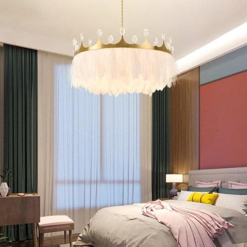 Feather Pendant Lights Droplights Kids Room Hanging Lamp Crystal Bedroom Suspension Wedding Lighting Fixture For Bedroom