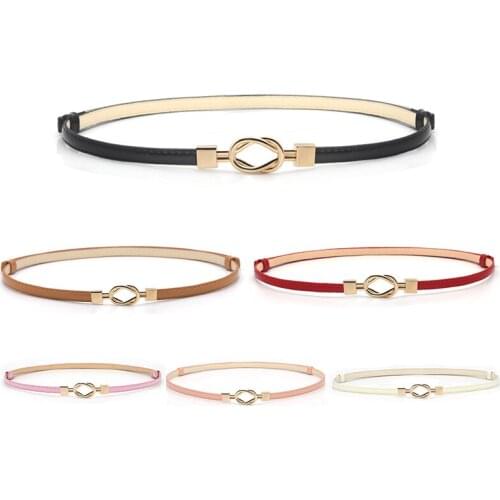 Fashion Belts For Women Skinny Metal Gold Buckle PU Leather Thin Belt Black white red Strap Elastic Waistband for Female Dress