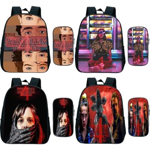 Stranger Things Season 4 Kindergarten Backpack Kids School Bag Cute Pencil Case 2 Pcs Set Start School Gift Toddler Knapsack