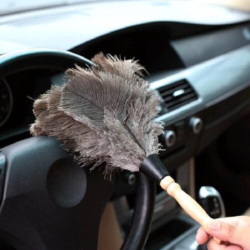 Feather Fur Brush Duster Dust Cleaning Tool Wooden Handle Anti-static Soft For Home MUMR999