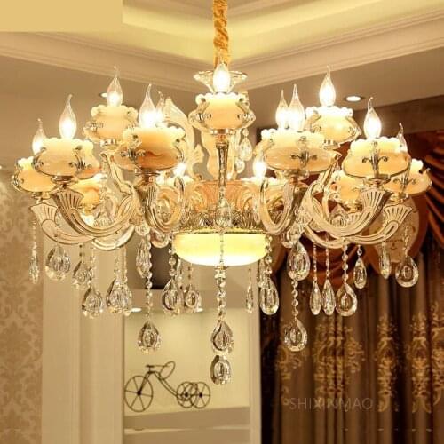 SHIXNIMAO Luxury Simulated Jade LED Crystal Chandeliers Lighting Fixtures With 6 Arms 8 Arms 15 Arms lamp Crystal Chandelier
