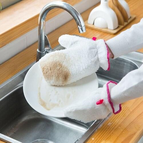 2pcs Reusable Waterproof Bamboo Fiber Washing Gloves Warp Kitchen Oil Decontamination Dishwashing Household Cleaning Gloves
