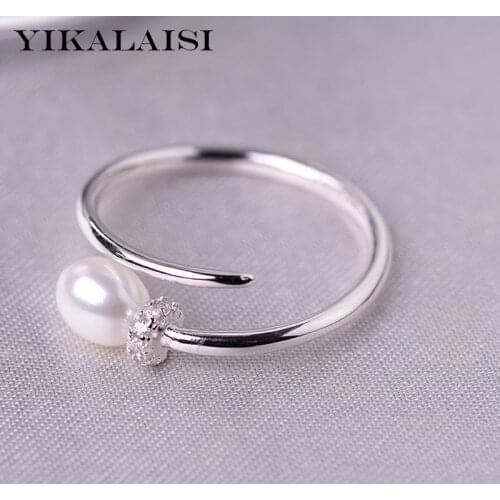 YIKALAISI 925 Sterling Silver Natural Freshwater Pearl Rings Jewelry For Women 5-6mm Size Pearl 4 Color White Pink Purple Black