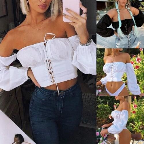 Summer Women T-Shirt One-Shoulder Top Long-Sleeved Casual Single-Breasted Slim Waist Sexy Top