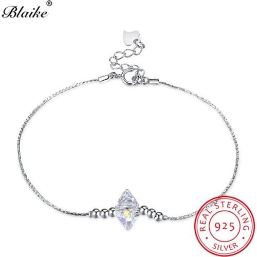 Blaike 100% Solid 925 Sterling Silver Geometry Bracelet Fine Jewelry Zircon Crystal Charm Bracelets For Women Link Chain Armband
