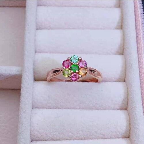 Natural Tourmaline S925 Ring Candy Color is Fashion Fine Wedding Jewelry for women Free Shipping