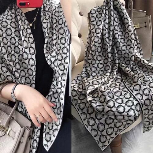 Winter Black White Silk Scarf Hijab Fashion Women Scarves Bandanas Elegant Brand Spring Fall Square Scarves Headscarves Foulard