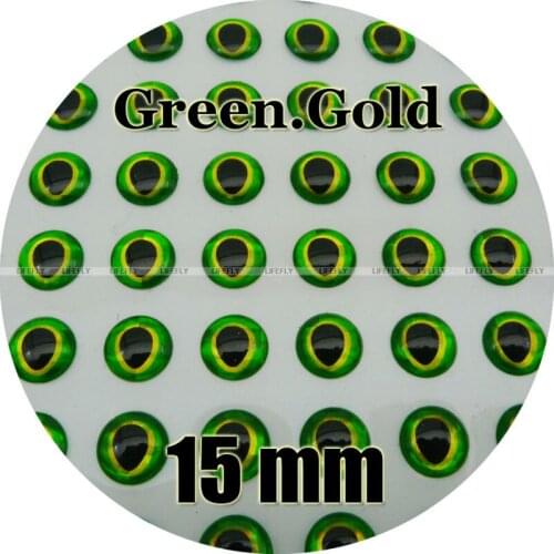 15mm 3D Green.Gold / 200pcs Soft Molded 3D Holographic Fish Eyes, Fly Tying, Jig, Lure Making
