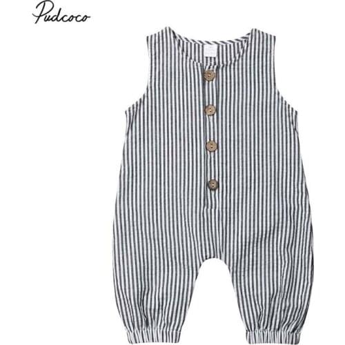 2019 Brand Newborn Baby Boy Girl Striped Romper Cotton Striped Sleeveless Jumpsuit Playsuit Summer Outfit Casual Cotton Clothes