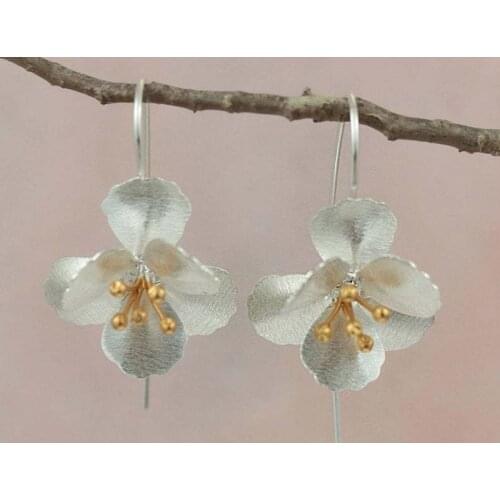 2021 Wholesale New Thai Craft Flower Tassel Long Silver-plated Earrings Womens Plain Silver Earrings