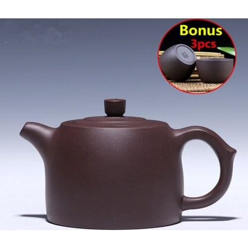 260ml Kung Fu Zisha Tea Pot Handmade Purple Clay Teapot Authentic Kettle Set New Chinese Tea Pot Bonus 3 Tea Cups with Gift Box