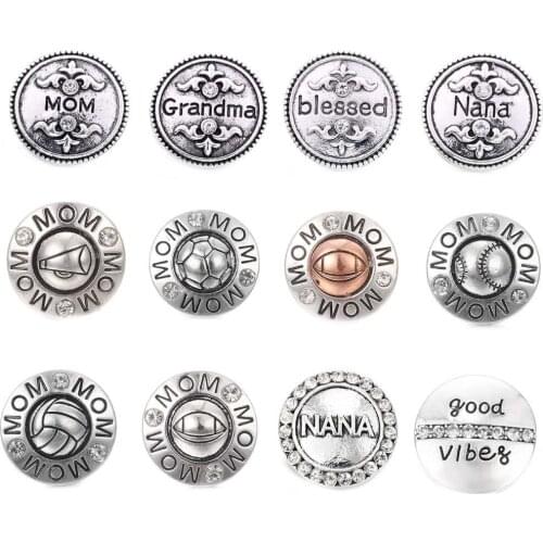 5pcs/lot Snap Jewelry Nana Mom Grandma Snap Button fit Metal 18mm Snap Bracelet Leather Bracelet DIY Ginger Button Jewelry