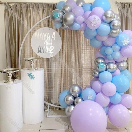 91pcs Golobs Baby Shower Decoration Wedding Birthday Party Supplies Macaron Purple Blue Chrome Silver Balloon Garland Arch Kit
