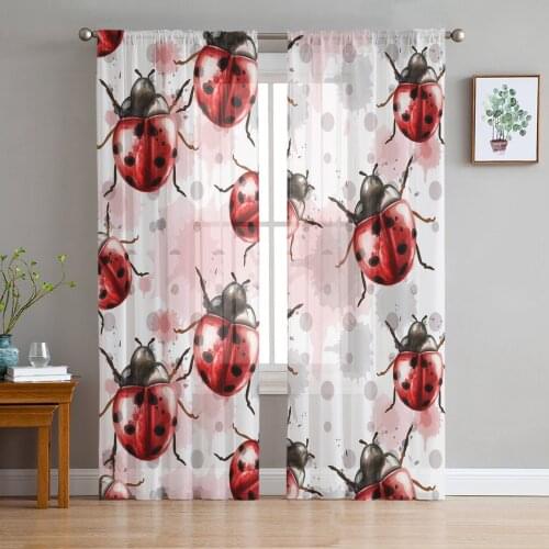 Watercolor Animal Ladybug Sheer Curtains for Living Room Bedroom Kitchen Tulle for Windows Voile Drapes Home Decoration