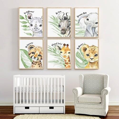 Animal Big Plaid Poster Print Leaves Jungle Wall Art For Nursery Baby Room Canvas Paintings Wall Decor Kids Bedroom Pictures