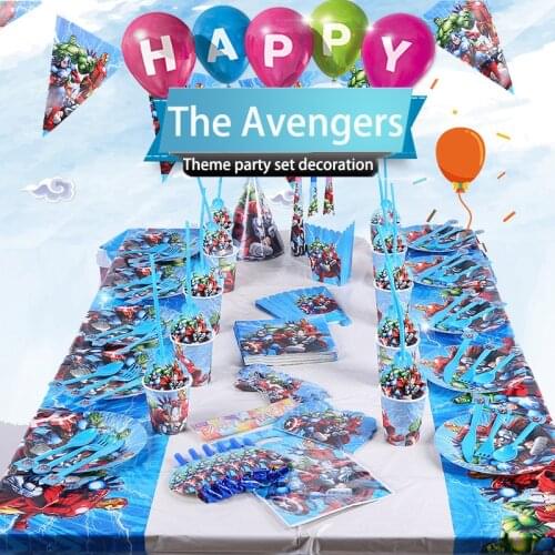 Disney Marvel the Avengers Anime Theme Birthday Party Decorations Boy and girl Birthday Disposable Party Tableware Supplies 2A04