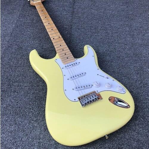 2020 custom-made 6-string electric guitar, fingerboard guitar with big head groove, milk yellow paint, white guard, postage