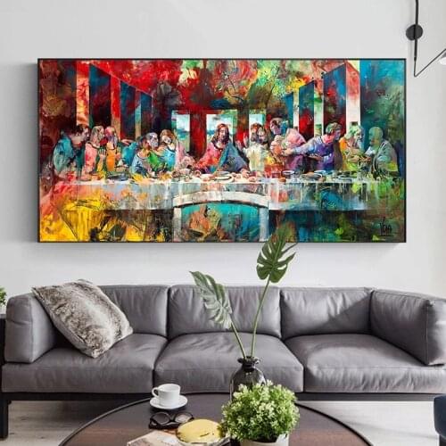 Graffiti Art Last Supper By Da Vinci Canvas Art Paintings Reproductions Classical Wall Art Christian Canvas Print for Home Decor