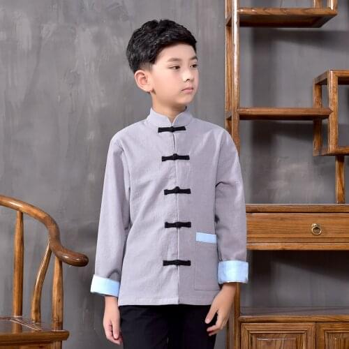 Chinese Folk Hanfu for Boys Tops Ethnic Long Sleeve Blouse Chinese Traditional Costume Kids Ancient Chinese Style Jacket