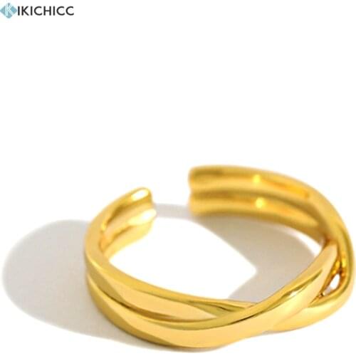 Kikichicc 100% 925 Sterling Silver Gold Twist Rings Cross Resizable Women Rock Punk Fashion Fine Jewelry Luxury Jewels Circle