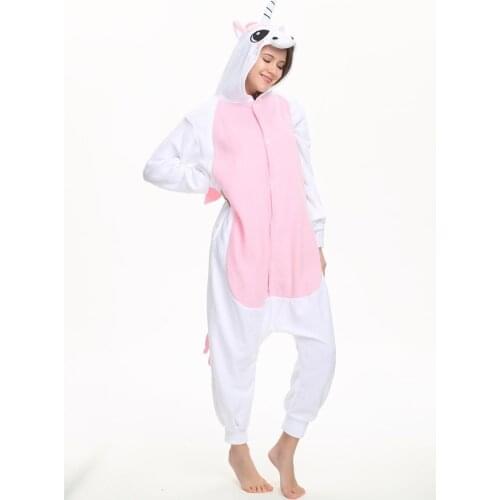 Animal Cute Pink Unicorn Cartoon Onesies New Adult Teenager Women Pajamas Flannel Warm Soft Overall Onepiece Night Home Jumpsuit