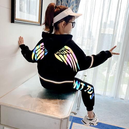 Girls Clothes Spring Autumn Reflective Wing Long Sleeve Shirts + Pants Suits Children Clothing Sets Kids Clothes Teen 5-14 Years