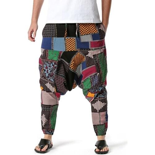 Patchwork Mens Trousers 2021 New Cotton Print Casual Pants Men Breathable Africa Streetwear Oversize Baggy Male Harem Pants